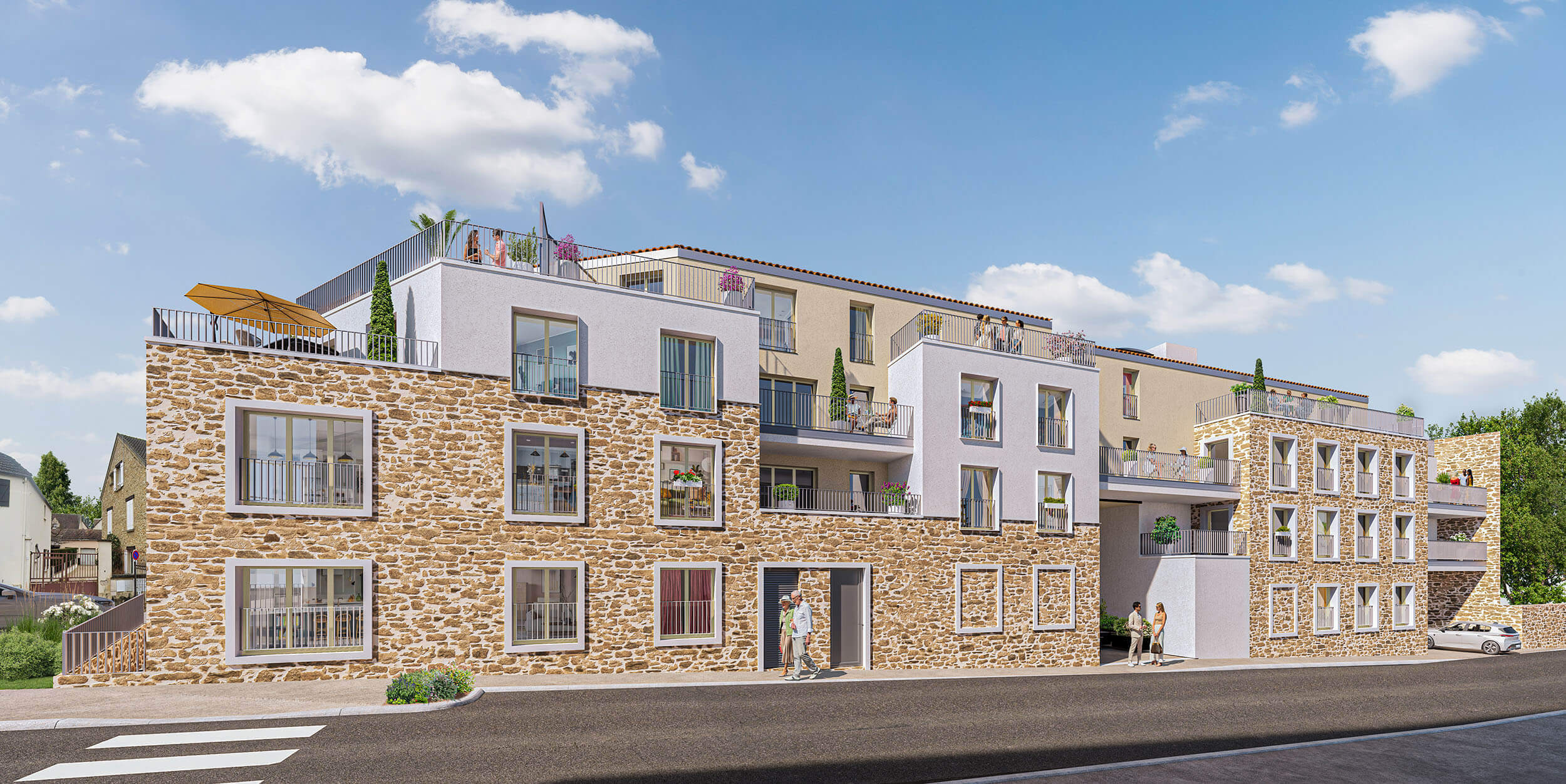 Vue 3D d’un projet immobilier d’accession sociale à la propriété en Île-de-France