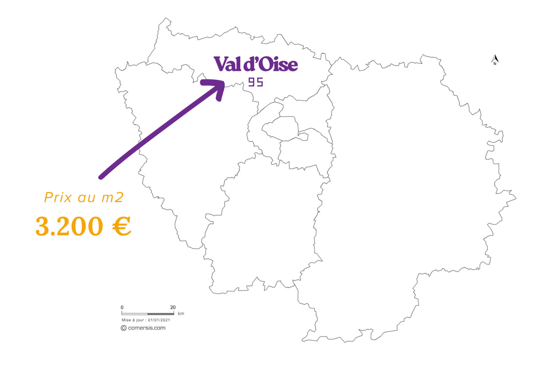 Carte du Val d’Oise avec le prix au mètre carré