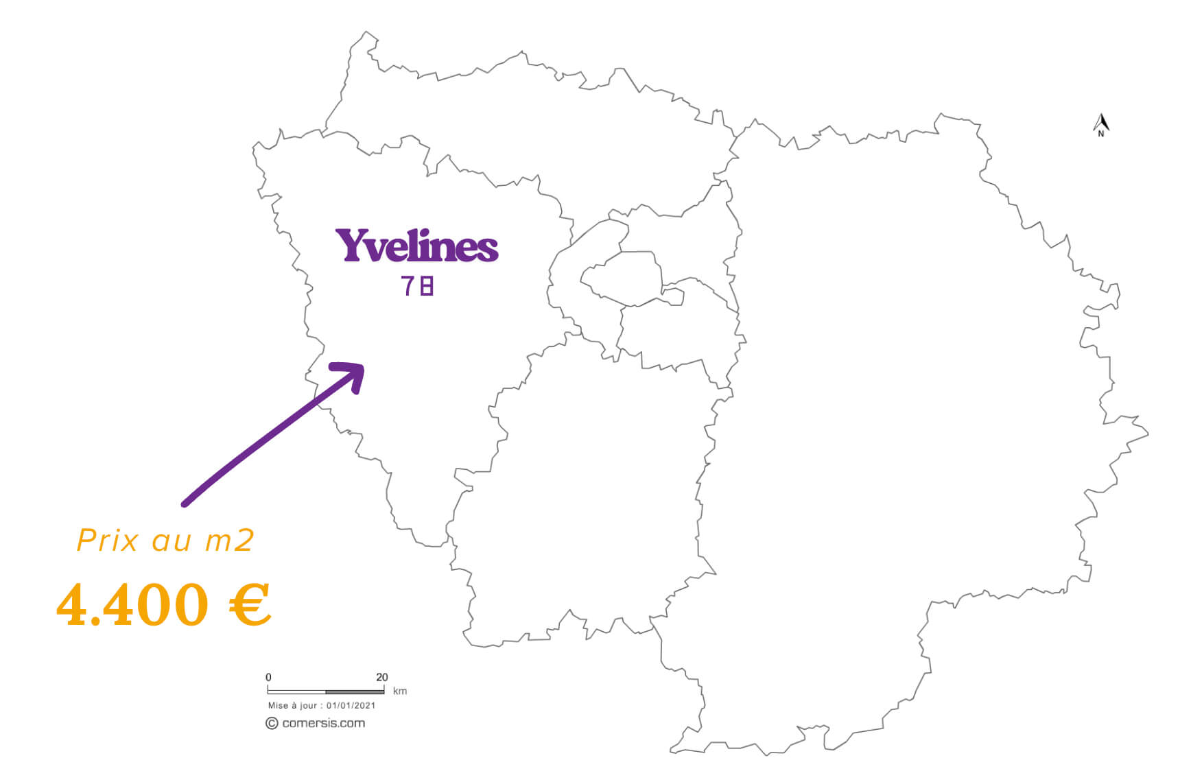Carte des Yvelines avec le prix au mètre carré