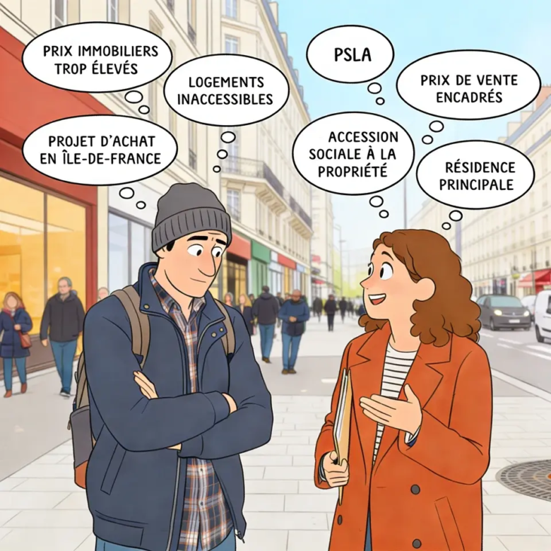 Image de deux personnages qui échangent sur le Prêt Social Location Accession (PSLA)